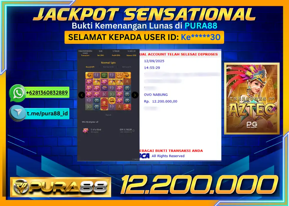 PURA88 JACKPOT SENSATIONAL TREASURE OF AZTEC Rp 12.200.000,- LUNAS