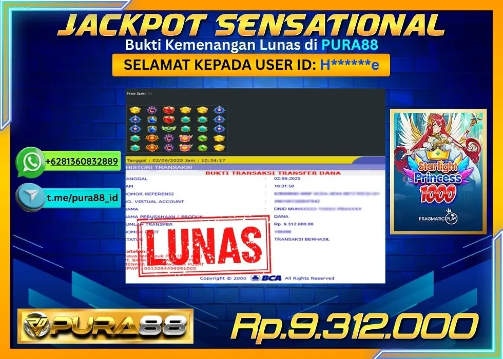 PURA88 JACKPOT SENSATIONAL STARLIGHT PRINCESS Rp9.312.000,- LUNAS